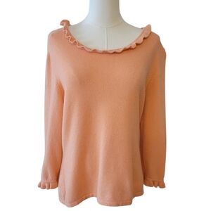 Precious Fibers Melon 100% Cashmere Ruffle Neck Sweater Size Large